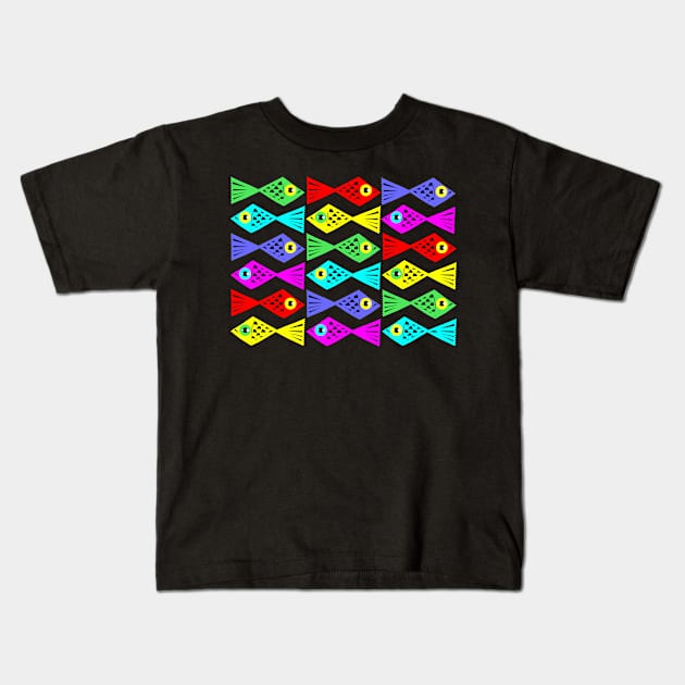 Colorful School of Fish Pattern Kids T-Shirt by pozLOVE